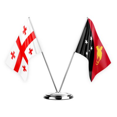 Two table flags isolated on white background 3d illustration, georgia and papua new guinea