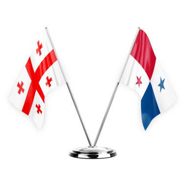 Two table flags isolated on white background 3d illustration, georgia and panama