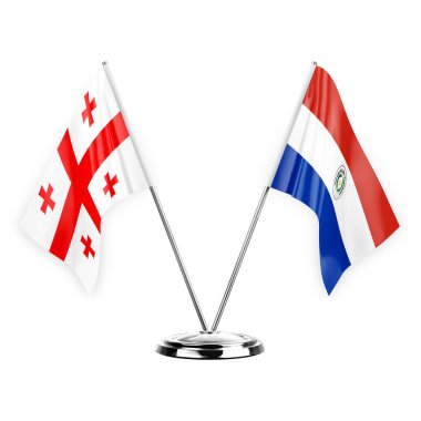 Two table flags isolated on white background 3d illustration, georgia and paraguay