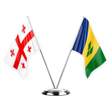 Two table flags isolated on white background 3d illustration, georgia and saint vincent and the grenadines