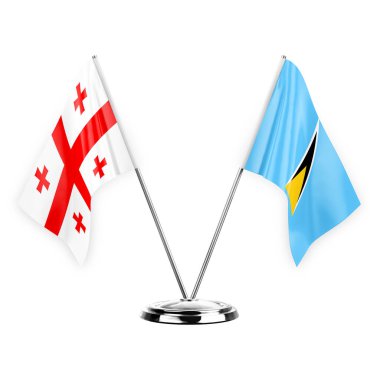 Two table flags isolated on white background 3d illustration, georgia and saint lucia