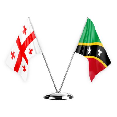 Two table flags isolated on white background 3d illustration, georgia and saint kitts and venis
