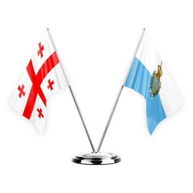 Two table flags isolated on white background 3d illustration, georgia and san marino