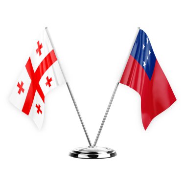 Two table flags isolated on white background 3d illustration, georgia and samoa