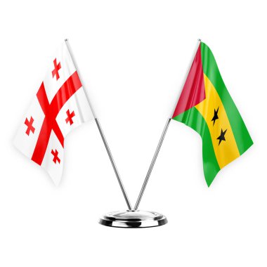 Two table flags isolated on white background 3d illustration, georgia and sao tome and principe