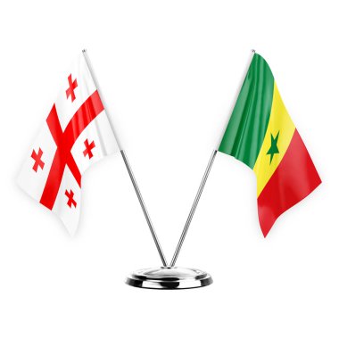 Two table flags isolated on white background 3d illustration, georgia and senegal