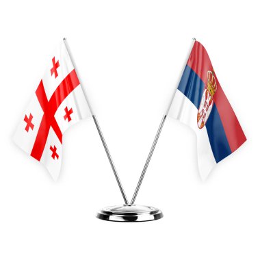 Two table flags isolated on white background 3d illustration, georgia and serbia