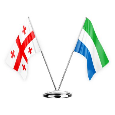 Two table flags isolated on white background 3d illustration, georgia and sierra leone
