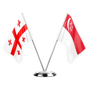 Two table flags isolated on white background 3d illustration, georgia and singapore