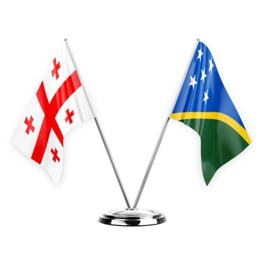 Two table flags isolated on white background 3d illustration, georgia and solomon islands