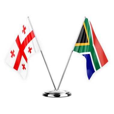 Two table flags isolated on white background 3d illustration, georgia and south africa