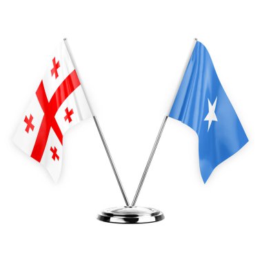 Two table flags isolated on white background 3d illustration, georgia and somalia