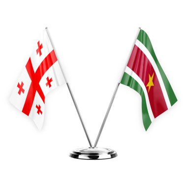 Two table flags isolated on white background 3d illustration, georgia and suriname