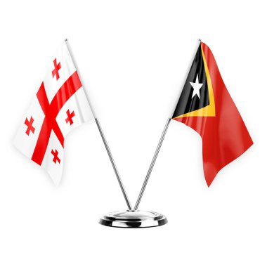 Two table flags isolated on white background 3d illustration, georgia and timor leste