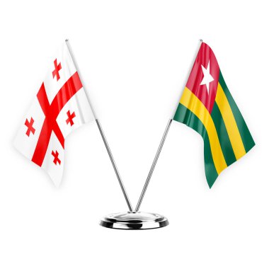 Two table flags isolated on white background 3d illustration, georgia and togo