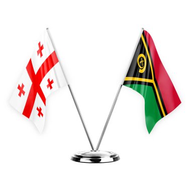 Two table flags isolated on white background 3d illustration, georgia and vanuatu