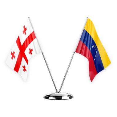 Two table flags isolated on white background 3d illustration, georgia and venezuela