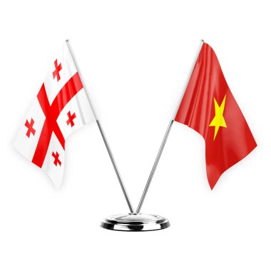 Two table flags isolated on white background 3d illustration, georgia and vietnam