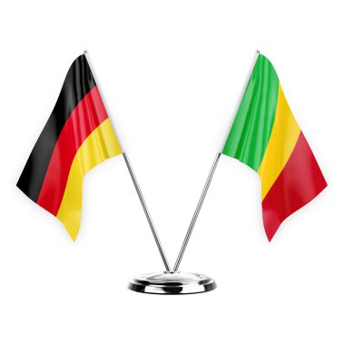 Two table flags isolated on white background 3d illustration, germany and mali
