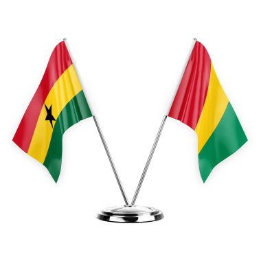 Two table flags isolated on white background 3d illustration, ghana and guinea