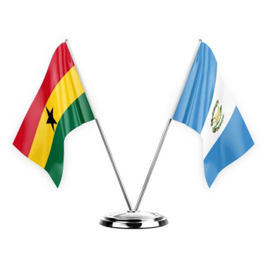 Two table flags isolated on white background 3d illustration, ghana and guatemala