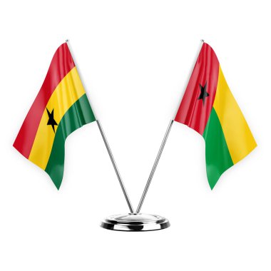 Two table flags isolated on white background 3d illustration, ghana and guinea-bissau