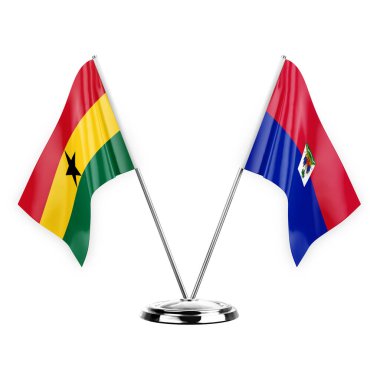 Two table flags isolated on white background 3d illustration, ghana and haiti