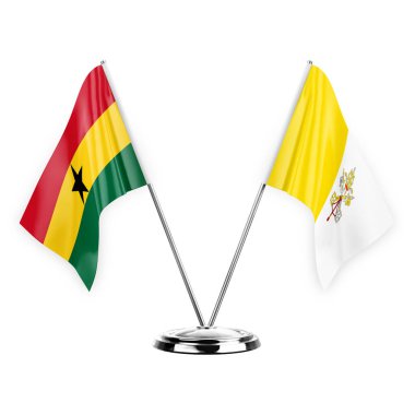 Two table flags isolated on white background 3d illustration, ghana and holy see