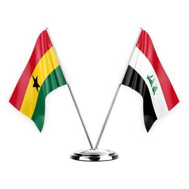 Two table flags isolated on white background 3d illustration, ghana and iraq