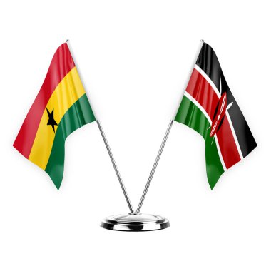Two table flags isolated on white background 3d illustration, ghana and kenya