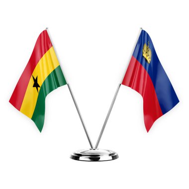 Two table flags isolated on white background 3d illustration, ghana and liechtenstein