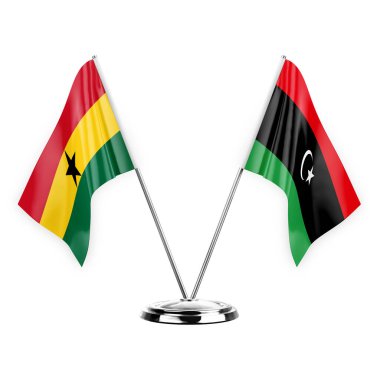 Two table flags isolated on white background 3d illustration, ghana and libya