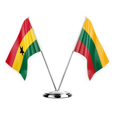 Two table flags isolated on white background 3d illustration, ghana and lithuania