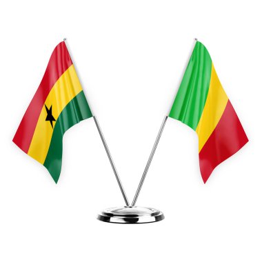 Two table flags isolated on white background 3d illustration, ghana and mali