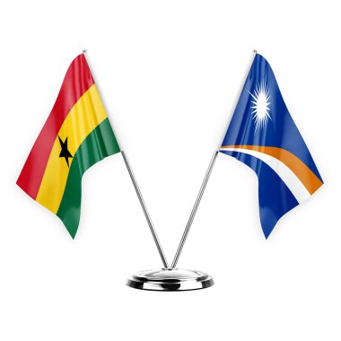 Two table flags isolated on white background 3d illustration, ghana and marshall islands