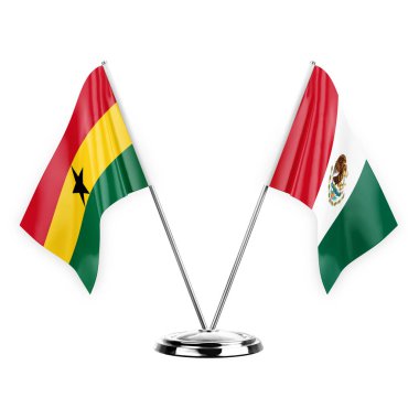 Two table flags isolated on white background 3d illustration, ghana and mexico