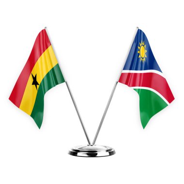 Two table flags isolated on white background 3d illustration, ghana and namibia
