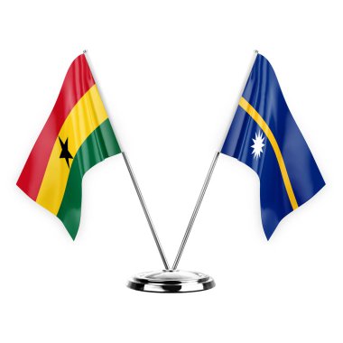 Two table flags isolated on white background 3d illustration, ghana and nauru