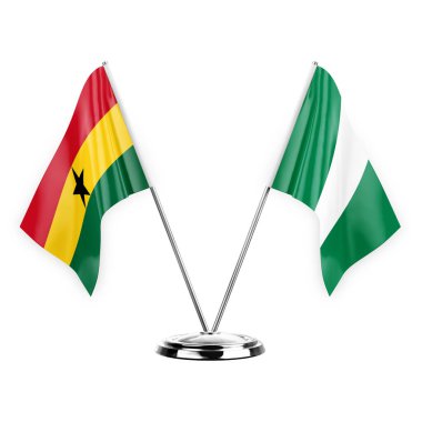 Two table flags isolated on white background 3d illustration, ghana and nigeria