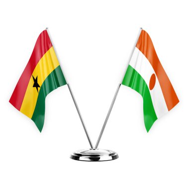 Two table flags isolated on white background 3d illustration, ghana and niger