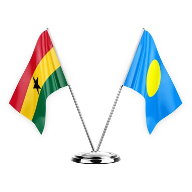 Two table flags isolated on white background 3d illustration, ghana and palau