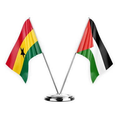 Two table flags isolated on white background 3d illustration, ghana and palestine