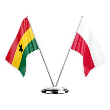 Two table flags isolated on white background 3d illustration, ghana and poland