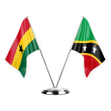 Two table flags isolated on white background 3d illustration, ghana and saint kitts and venis