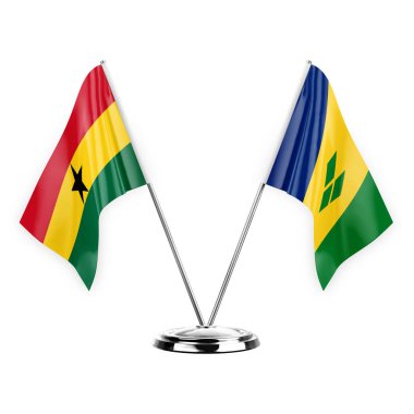Two table flags isolated on white background 3d illustration, ghana and saint vincent and the grenadines