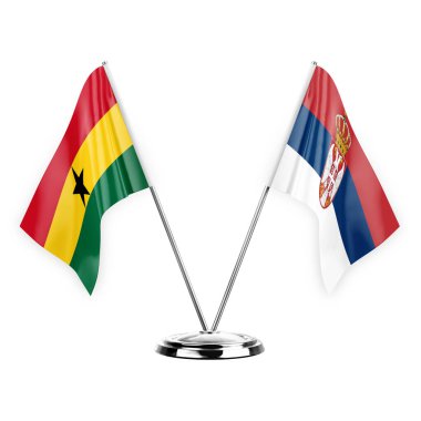 Two table flags isolated on white background 3d illustration, ghana and serbia