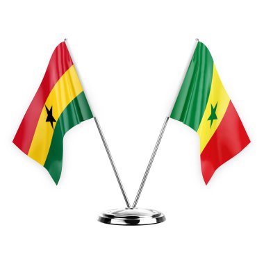Two table flags isolated on white background 3d illustration, ghana and senegal
