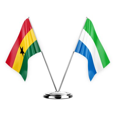 Two table flags isolated on white background 3d illustration, ghana and sierra leone