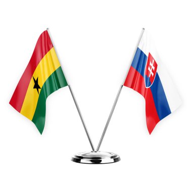 Two table flags isolated on white background 3d illustration, ghana and slovakia