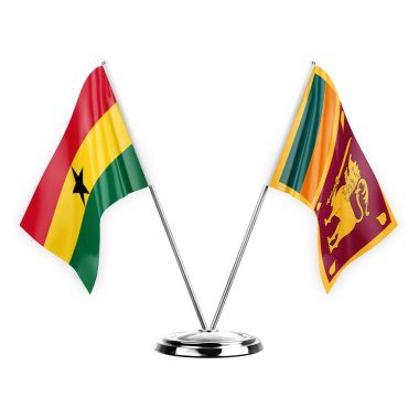 Two table flags isolated on white background 3d illustration, ghana and sri lanka